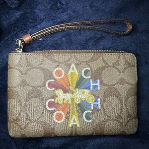 Coach Brown Wristlet with Gold Accents